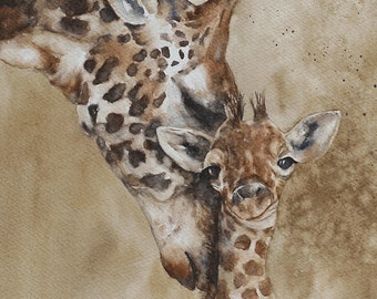 for him for dad- Giraffe painting watercolor PRINT art giraffe Africa Home Decor