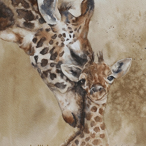 Giraffe Watercolor painting Giraffe wall art Giraffe art PRINT Giraffe ART SET Africa Home Decor