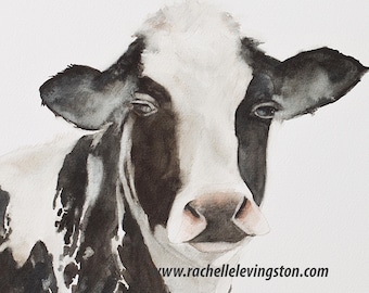 Holstein Cow Art Print: Black and White Cow Watercolor Painting