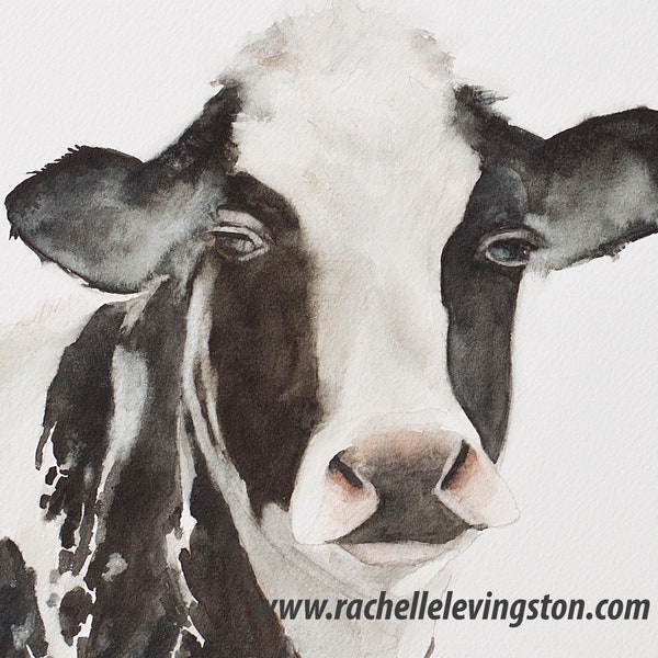 Holstein Cow Art Print: Black and White Cow Watercolor Painting
