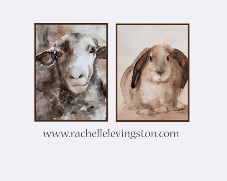 Easter Art in watercolor Animal set Sheep Art Print Easter Bunny Print image 5