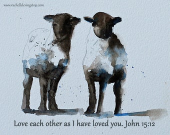 Love one another art print. Religious art print John 15:12. Scripture art PRINT scripture. Inspirational print bible print Christian lamb
