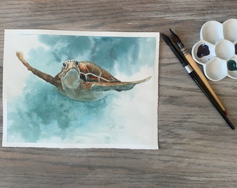 Sea turtle PAINTING Original turtle painting - Original watercolor painting of Sea turtle Rachelle Levingston