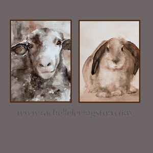 Easter Art in watercolor Animal set Sheep Art Print Easter Bunny Print image 1