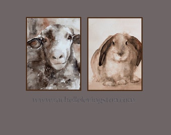 Easter Art in watercolor Animal set - Sheep Art Print - Easter Bunny Print