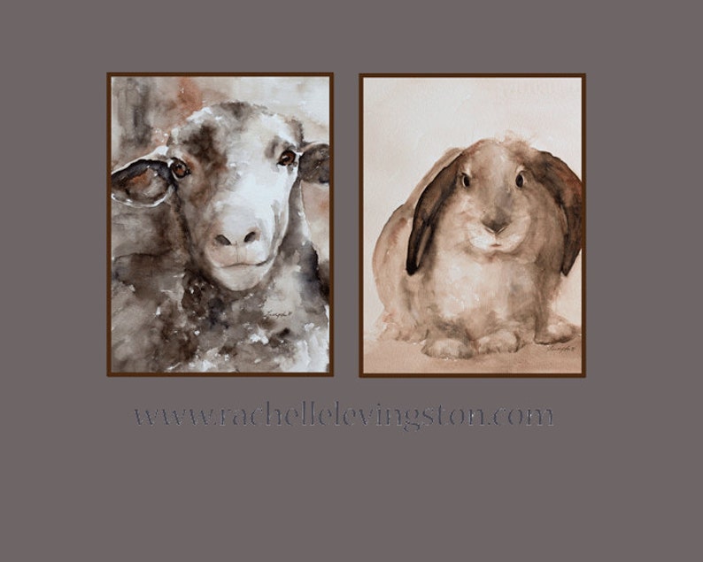 Easter Art in watercolor Animal set Sheep Art Print Easter Bunny Print image 1