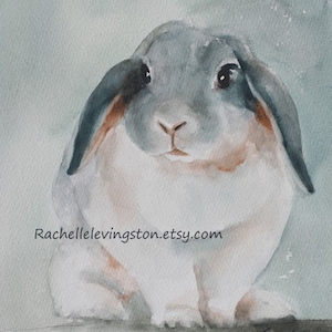 Watercolor painting of Easter Bunny painting. Farmhouse Easter print. Easter bunny PRINT. Lop eared Bunny artwork. nursery decor birthday