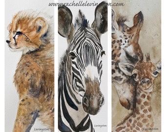 Druckbares Tier Lesezeichen. Druckbares Zebra Lesezeichen. Druckbares Gepard Lesezeichen. Druckbare Giraffe. Aquarell Lesezeichen. Digitaler Download