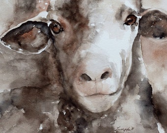 Large sheep painting in Watercolor Sheep PRINT art from original watercolor painting of sheep. Easter lamb painting. Sheep Nursery art