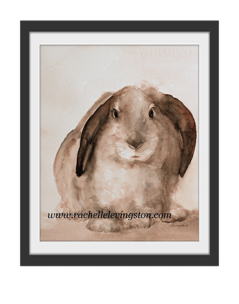Easter bunny painting in Watercolor Painting of Gray Bunny Easter bunny decor Realistic bunny painting Farmhouse Easter art Print zdjęcie 4