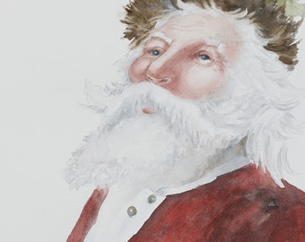 Watercolor Santa painting-Santa PRINT- Red Christmas Decor- Christmas decoration- Vintage St nick art print 11x14