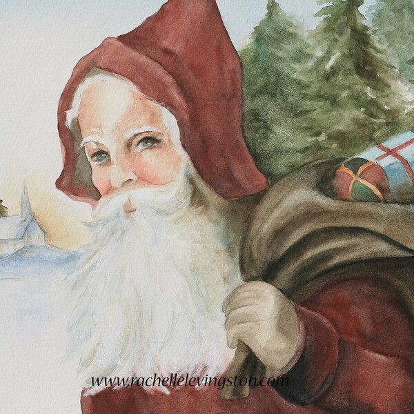 vintage Santa Christmas cards. Santa Cards. Watercolor Christmas cards. Watercolor Santa cards. Painted Christmas cards..Set of 8