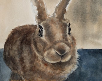 Peinture lapin de Pâques marron à l'aquarelle - peinture de Pâques lapin et mouton de Pâques peinture - lapin réaliste ferme Pâques impression d'art Pâques