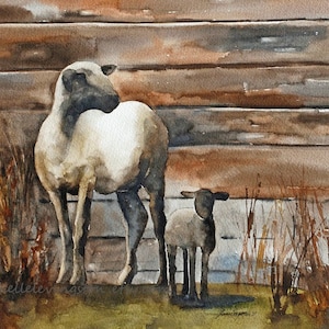 Cow or Sheep art PRINT- From original sheep painting-From Original painting of sheep-Large animal farm painting set -Cow painting