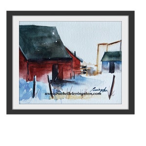 Cabin Decor Cabin Wall Art Small Painting of Barn Landscape Barn Winter ...