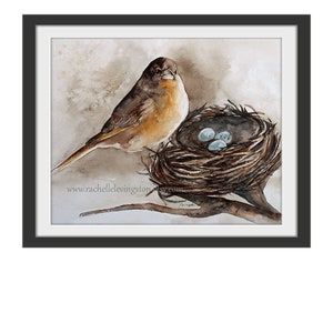 Mom gift watercolor bird painting Watercolor Nest PRINT-Robin Painting of nest wall art Bird Nest PAINTING egg blue 3 eggs. For her image 8