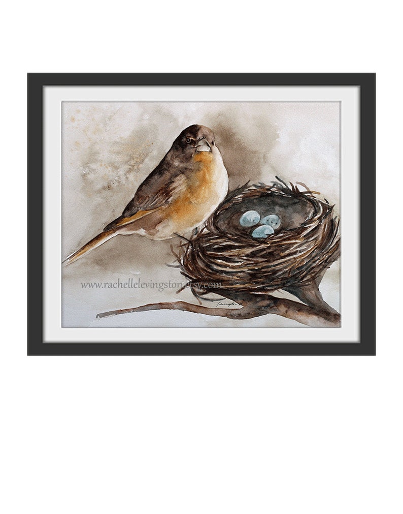 Mom gift watercolor bird painting Watercolor Nest PRINT-Robin Painting of nest wall art Bird Nest PAINTING egg blue 3 eggs. For her image 8