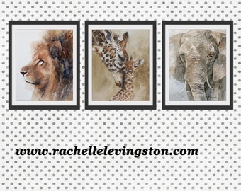 Watercolor Animal Prints: Safari Nursery Decor, Set of 3