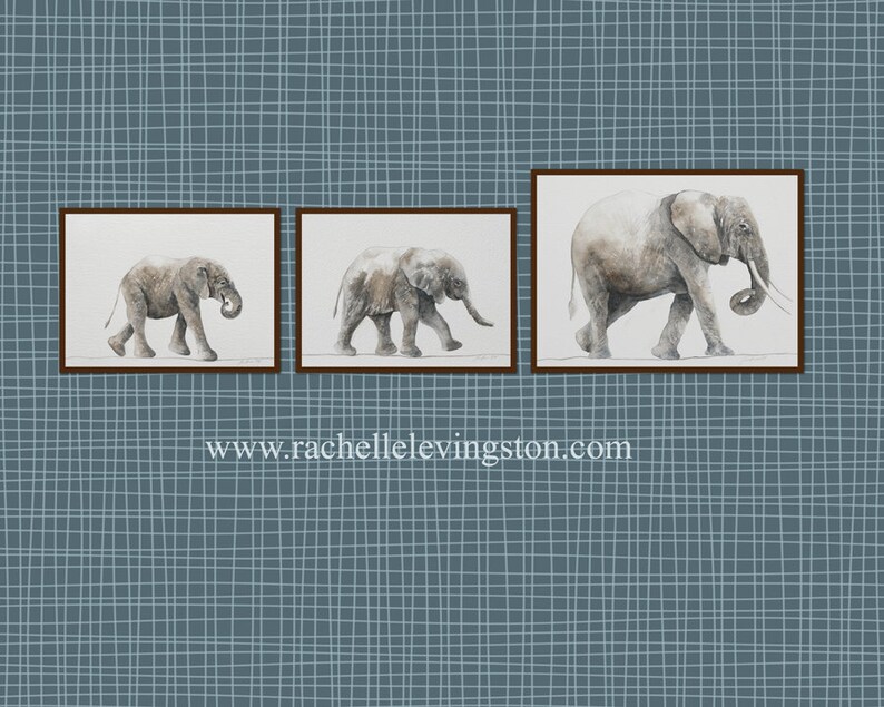 Baby elephant painting Elephant PRINT set in watercolor Mother elephant with baby following Baby elephant art for nursery room decor image 2