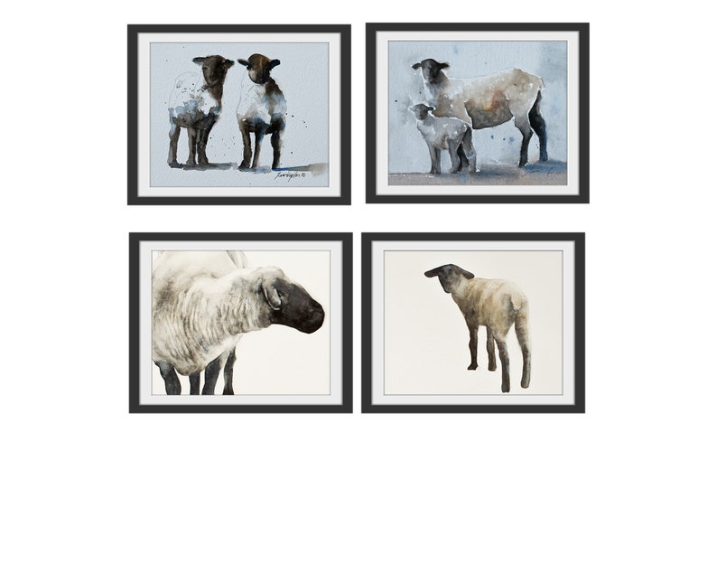 Watercolor Lamb Print Set: Religious Easter Art image 1