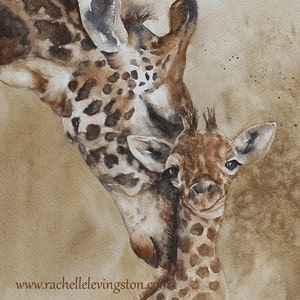 Art print of watercolor Giraffe painting Nursery art PRINT of giraffe. Nursery Giraffe art PRINT SET Elephant cheetah. Nuetral baby decor image 1