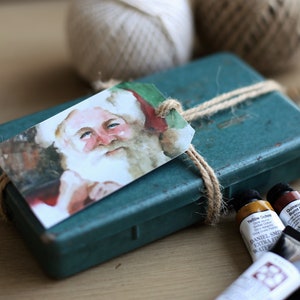 Afdrukbare cadeaukaartjes kerstman: aquarel kerstkaartjes (digitale download)