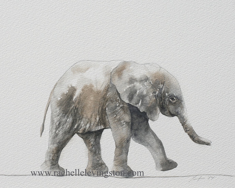 Baby elephant painting Elephant PRINT set in watercolor Mother elephant with baby following Baby elephant art for nursery room decor image 3