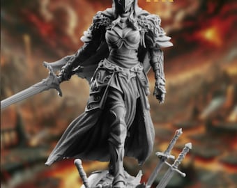 Female Fallen Knight Mini | Dark Female Paladin Miniature | Grimdark Miniature | by DM Stash