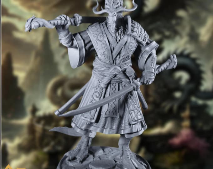 Dragon Samurai Miniature: Paintable Eastern Warrior for RPG Campaigns - Fighter, Paladin, Monk | By DM Stash