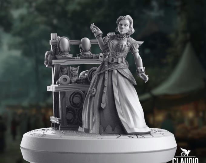 Merchant Woman Mini | Female Trader NPC Miniature | Human Elf Half-Orc Shopkeeper | By Claudio Casini