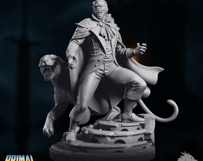 Vampire Lord with Panther Familar Mini | Dark Noble Miniature | Undead Master | By Primal Collectibles