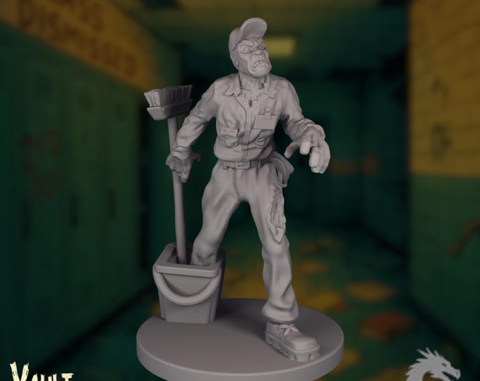 Undead Janitor Mini | Infected Custodian Zombie Miniature | Post-Apocalypse Figure | by VaultZ