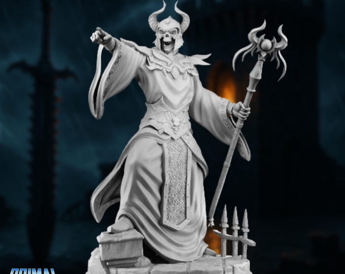 Skeletal Vampire Lich Mini | Dreaded Vampire King Sorcerer or Necromancer Mini for Horror Campaigns | By Primal Collectibles