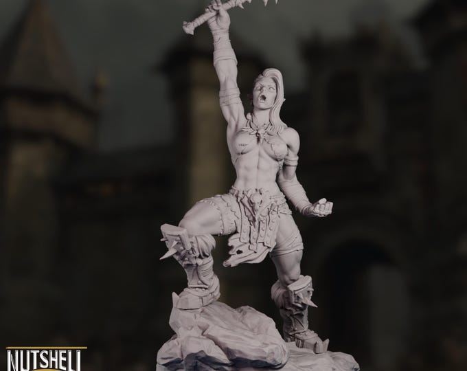 SFW/NSFW Female Orc Barbarian Resin Model | Half-Orc Fighter with Dual Axes | 75mm 90mm | By Nutshell Atelier
