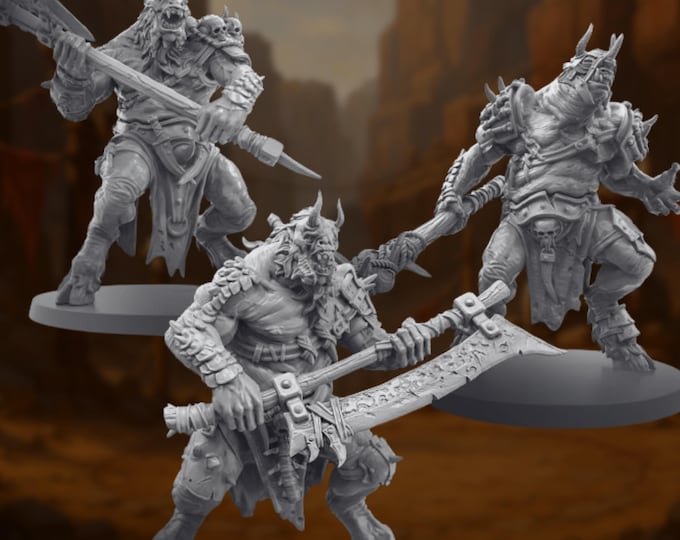 Horned Beast Warriors Mini | Large Demonic Satyr or Mutant Troll Miniatures for Tabletop Games | By Tales Keeper
