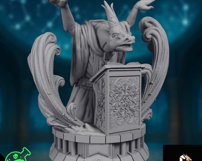 Lizardfolk Sage Mini | Arcane Scholar Miniature | Reptilian Professor with Ritual Lectern | TPK Labs
