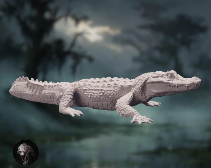 Black Caiman Miniature | Detailed Crocodile Alligator Statue | Wildlife Reptile Display | By Animal Den Miniatures