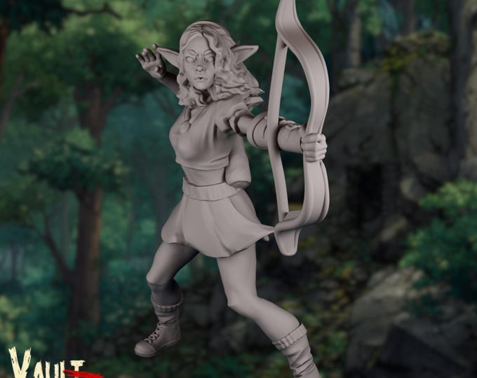 Young Elf Ranger Mini | Female Archer Miniature | Woodland Adventurer with Bow | By VaultZ