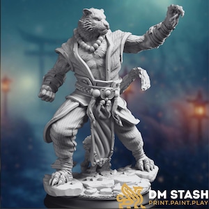 Leonin Monk Miniature- Leonin Fighter, Feline Brawler Mini for 5e Campaigns - DM Stash