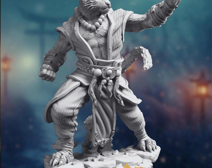 Leonin Monk Miniature- Leonin Fighter, Feline Brawler Mini for 5e Campaigns - DM Stash