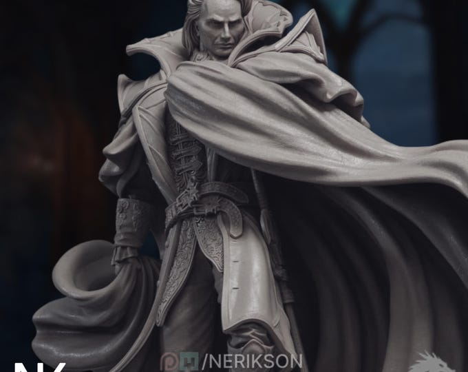 Cloaked Vampire Lord Statue | Gothic Noble, Dynamic Flowing Cloak (75mm, 140mm) | Nerikson