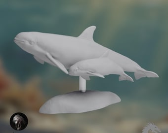 Vaquita Dolphin and Calf Sculpture | Paintable Resin Marine Life Model | By Animal Den Miniatures