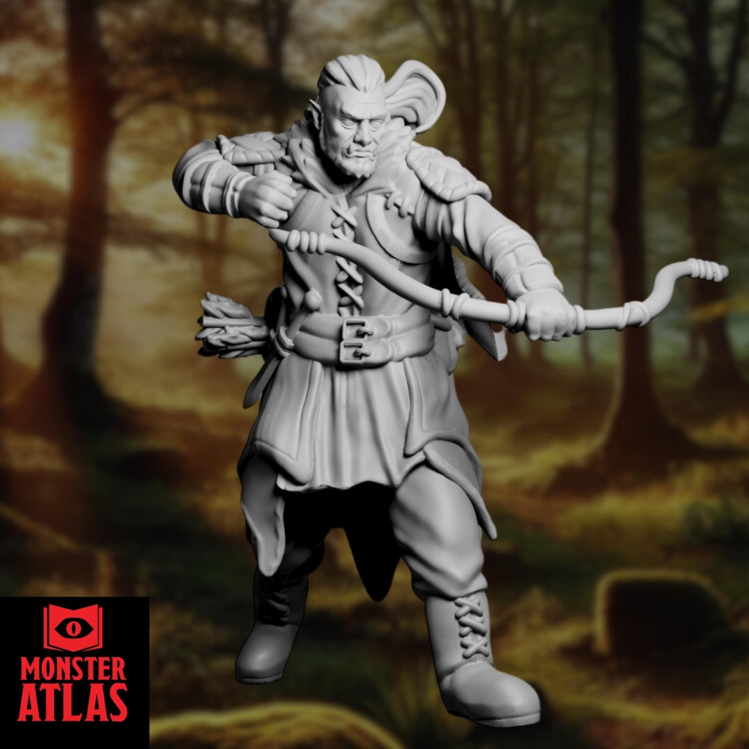 Half-orc Ranger Mini | Gritty Forest Hunter With Longbow Miniature | by ...