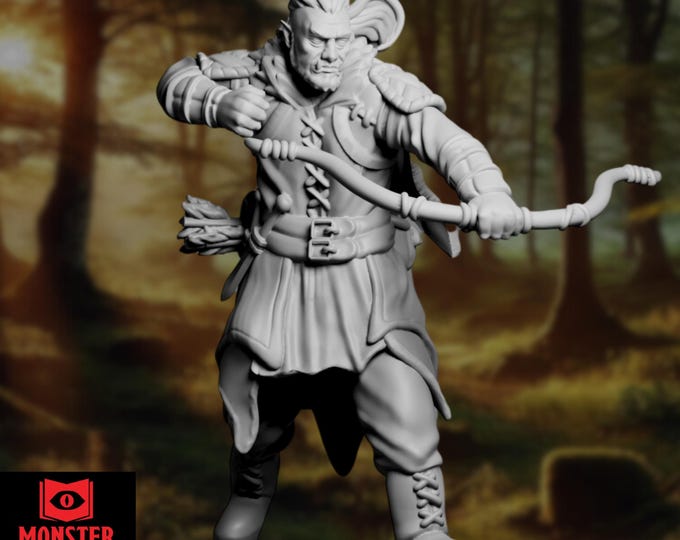 Half-Orc Ranger Mini | Gritty Forest Hunter with Longbow Miniature | By Monster Atlas
