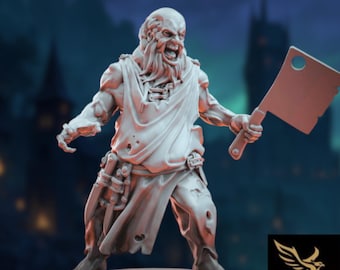 Butcher Zombie Mini | Village Zombie with Cleaver Miniature | Undead Townsfolk NPC | By Tales Keeper