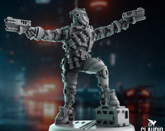 Cyber Soldier Mini | Cyberpunk Gunman with Twin Pistols | Sci-Fi Hero Figure | By Claudio Casini