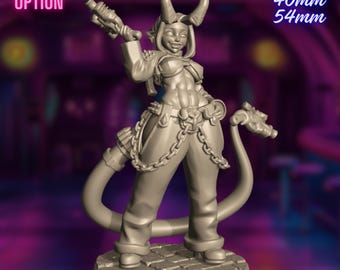 Oni Gunslinger Mini with NSFW Options | Demon Bounty Hunter with Sci-Fi Revolver for Cyberpunk Campaigns | by Gaz Minis