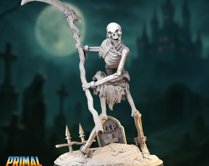 Graveyard Skeleton Mini | Tattered Undead Miniature | Grave-Risen Horror with Scythe | By Primal Collectibles
