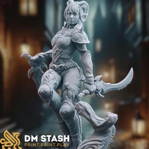 Fiery Tiefling Rogue Miniature | Female Tiefling Fighter Mini, Multiple Scale Options | By DM Stash
