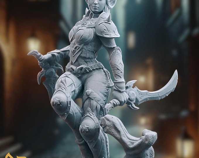 Fiery Tiefling Rogue Miniature | Female Tiefling Fighter Mini, Multiple Scale Options | By DM Stash